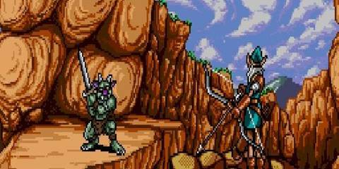 A Key Frame Of A Battle Screen Showing An Archer Attacking A Goblin From Shining Force
