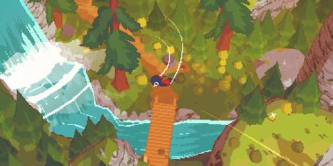 flying over a river with bridge