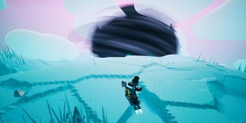 A storm on glacio in Astroneer