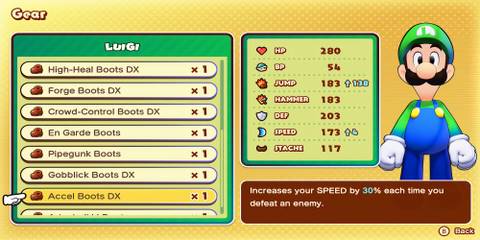 Accel Boots DX weapon in Mario & Luigi Brothership