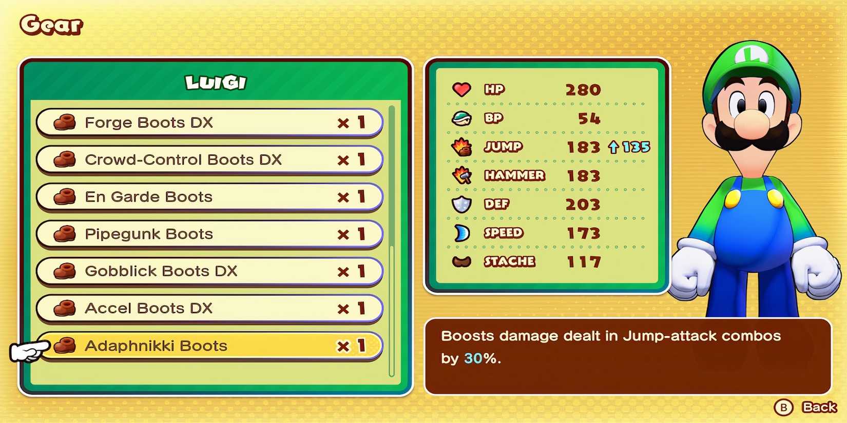 Adaphnikki Boots weapon in Mario & Luigi Brothership