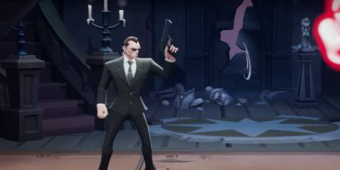 Agent Smith holding his gun, ready to fight in MultiVersus