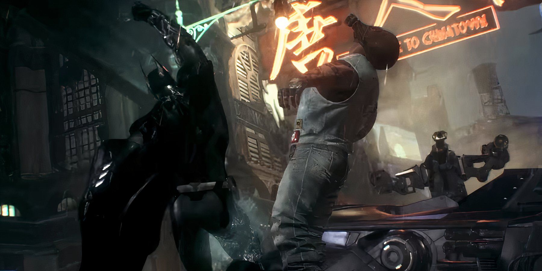 Batman punching a thug in Batman: Arkham Knight