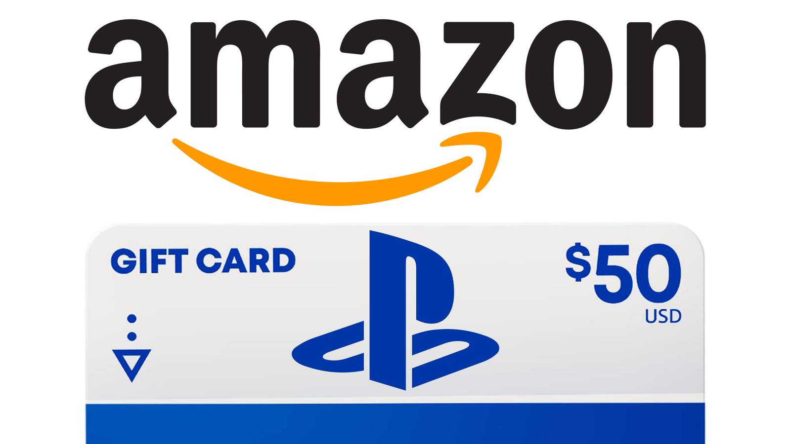 Amazon logo over $50 PlayStation Store Gift Card on White Background 2x1 composite