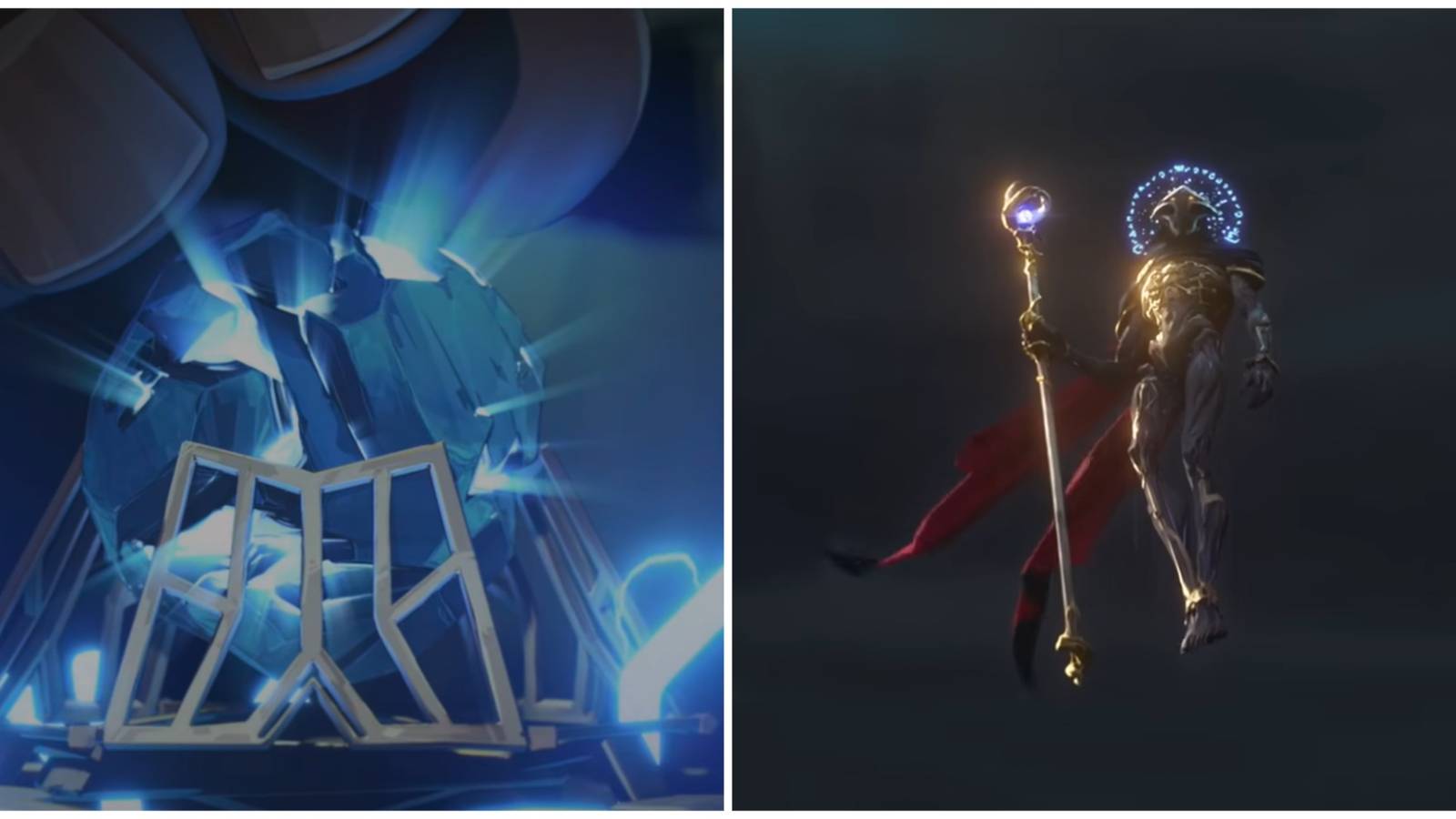 Split image of a Hexcrystal and Viktor in Arcane