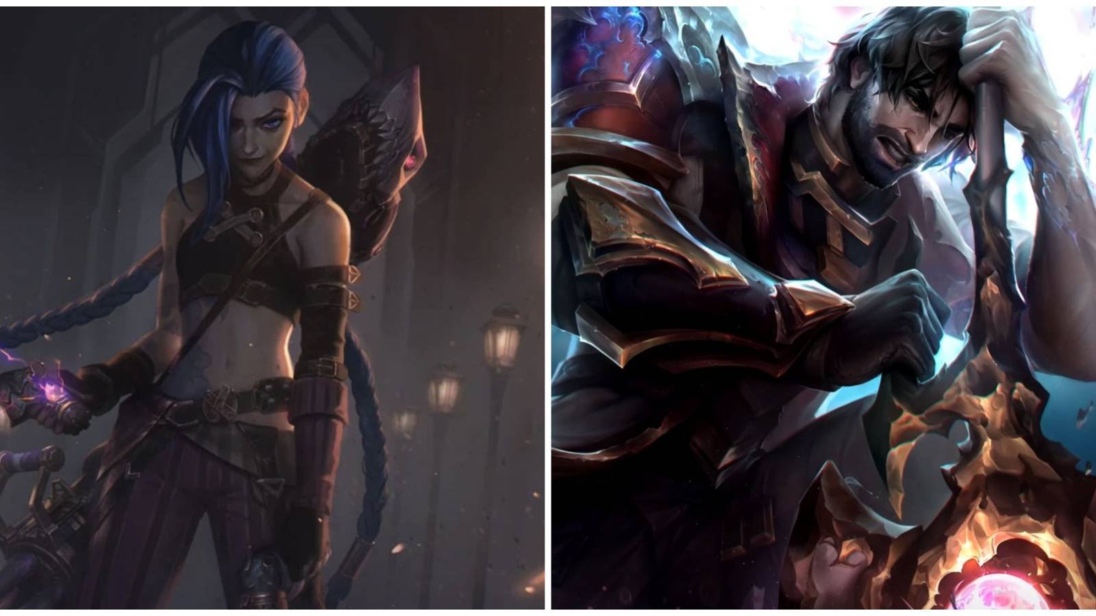 Split image of Jinx in Arcane and Jayce in League of Legends