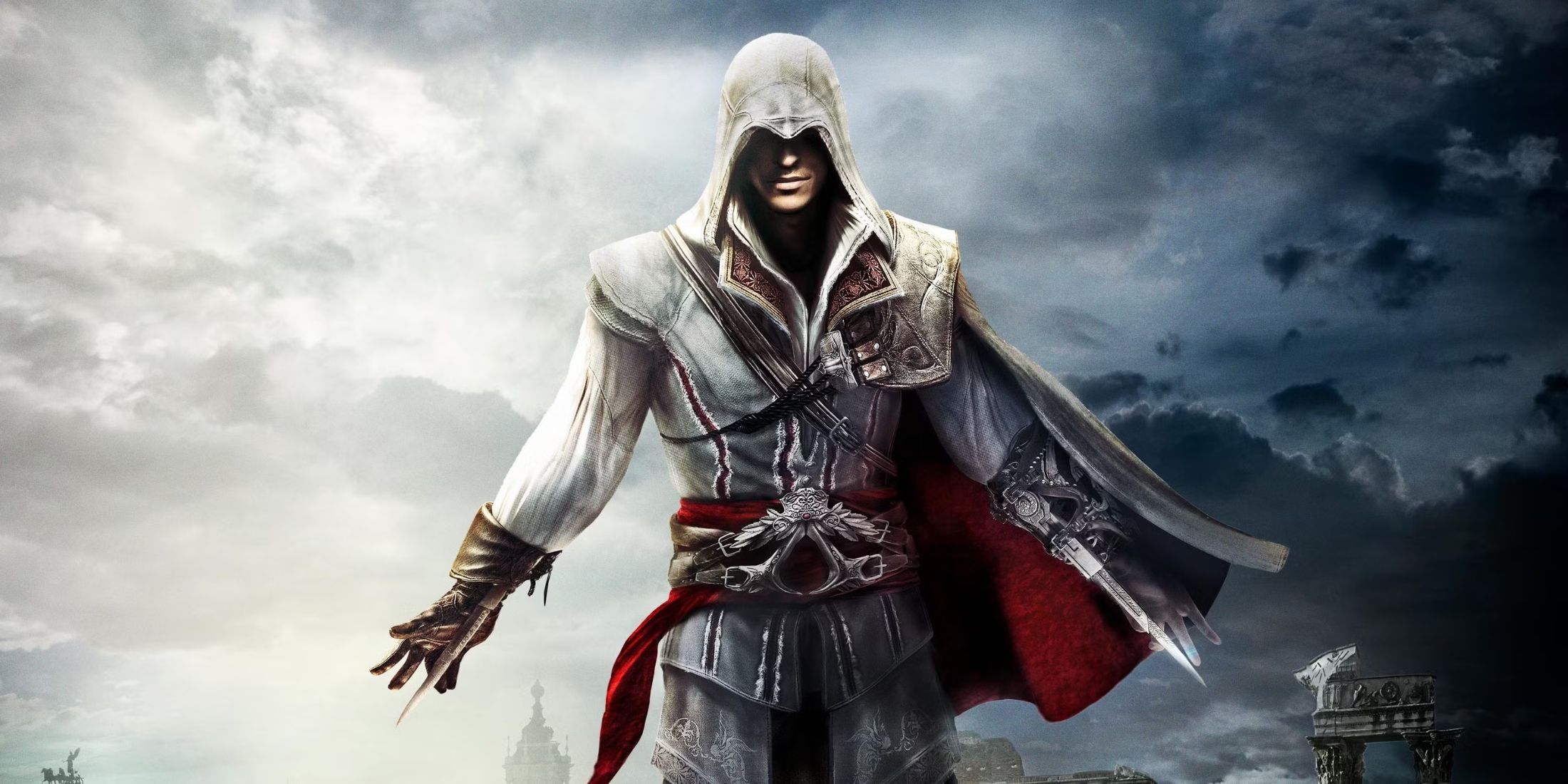 Ezio with his dual-hidden blades in Assassin's Creed 2