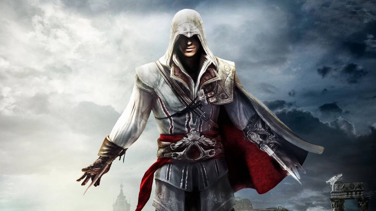 Ezio with his dual-hidden blades in Assassin's Creed 2