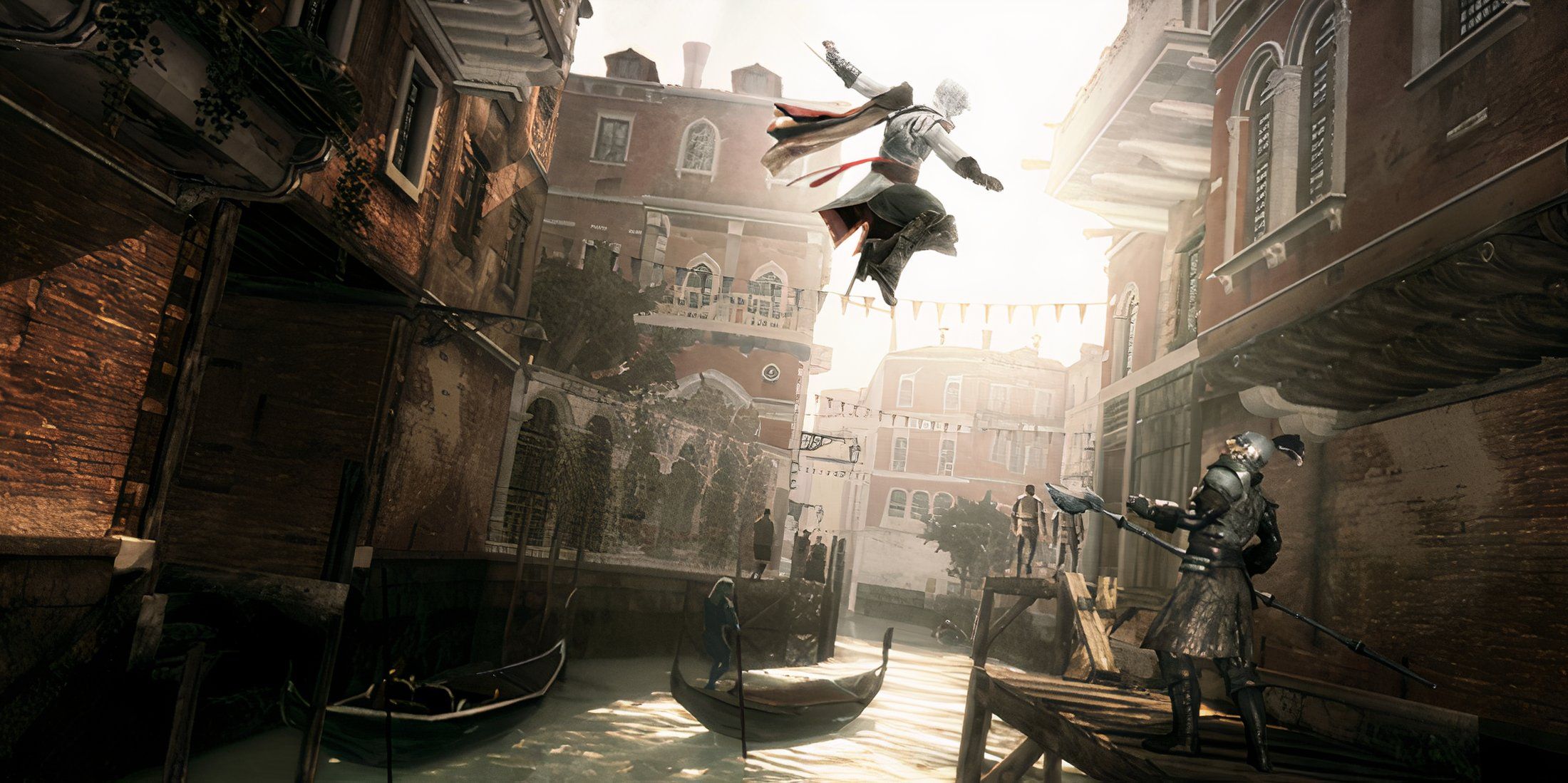 Ezio jumping towards an enemy in Assassin's Creed 2