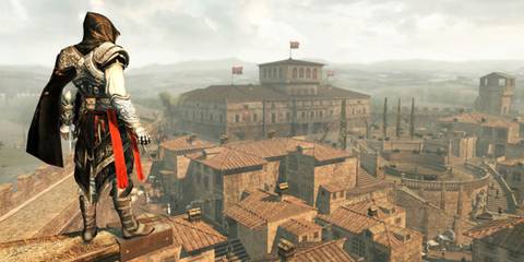 Ezio looking at Monteriggioni in Assassin's Creed 2