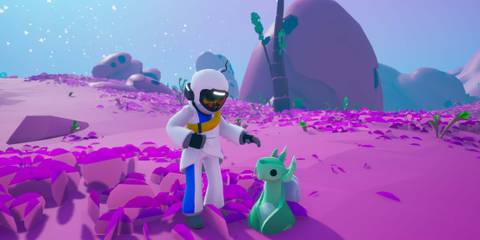 petting green alien in astroneer