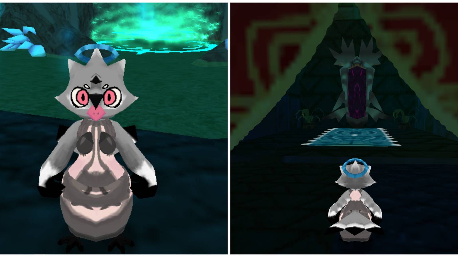 Split image of a character's appearance and the Mirror of Illusion in Atlyss