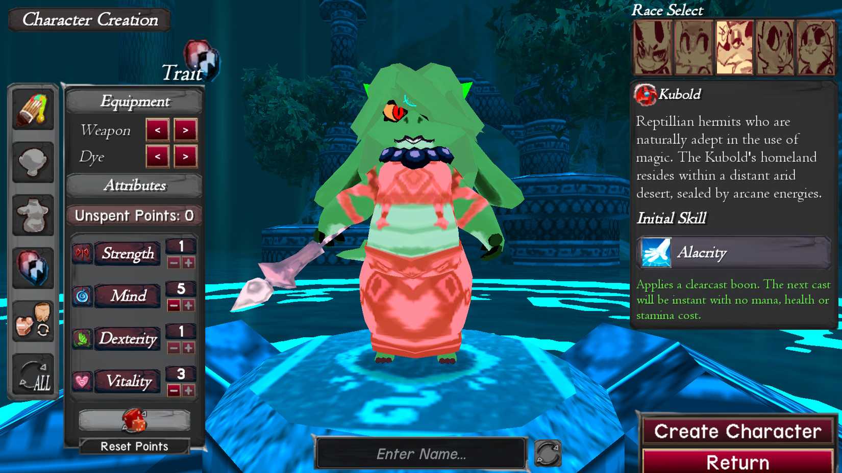 Image of a kubold character in the mystic class in Atlyss