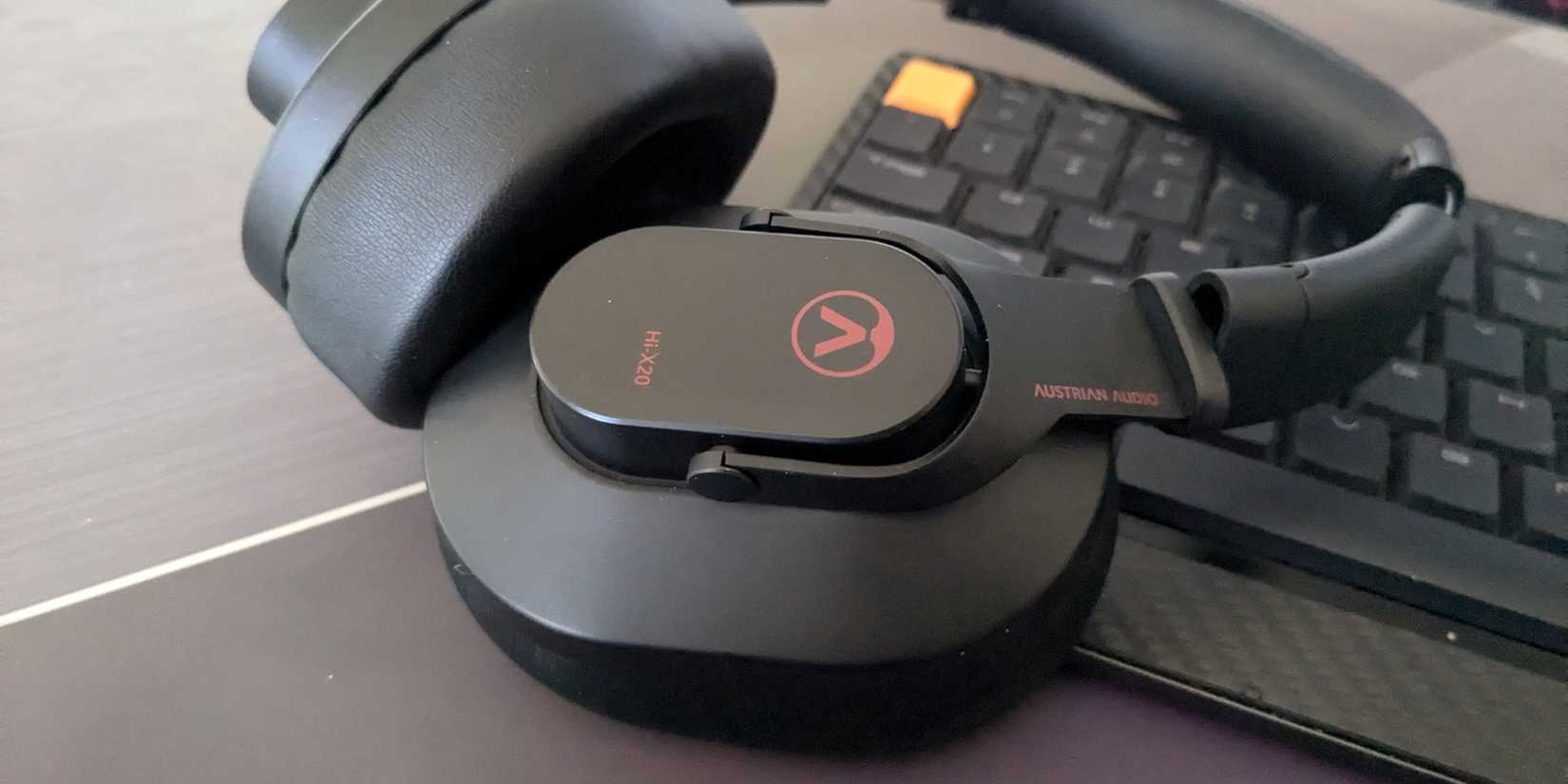Austrian Audio Hi-X20 closeup on a keyboard