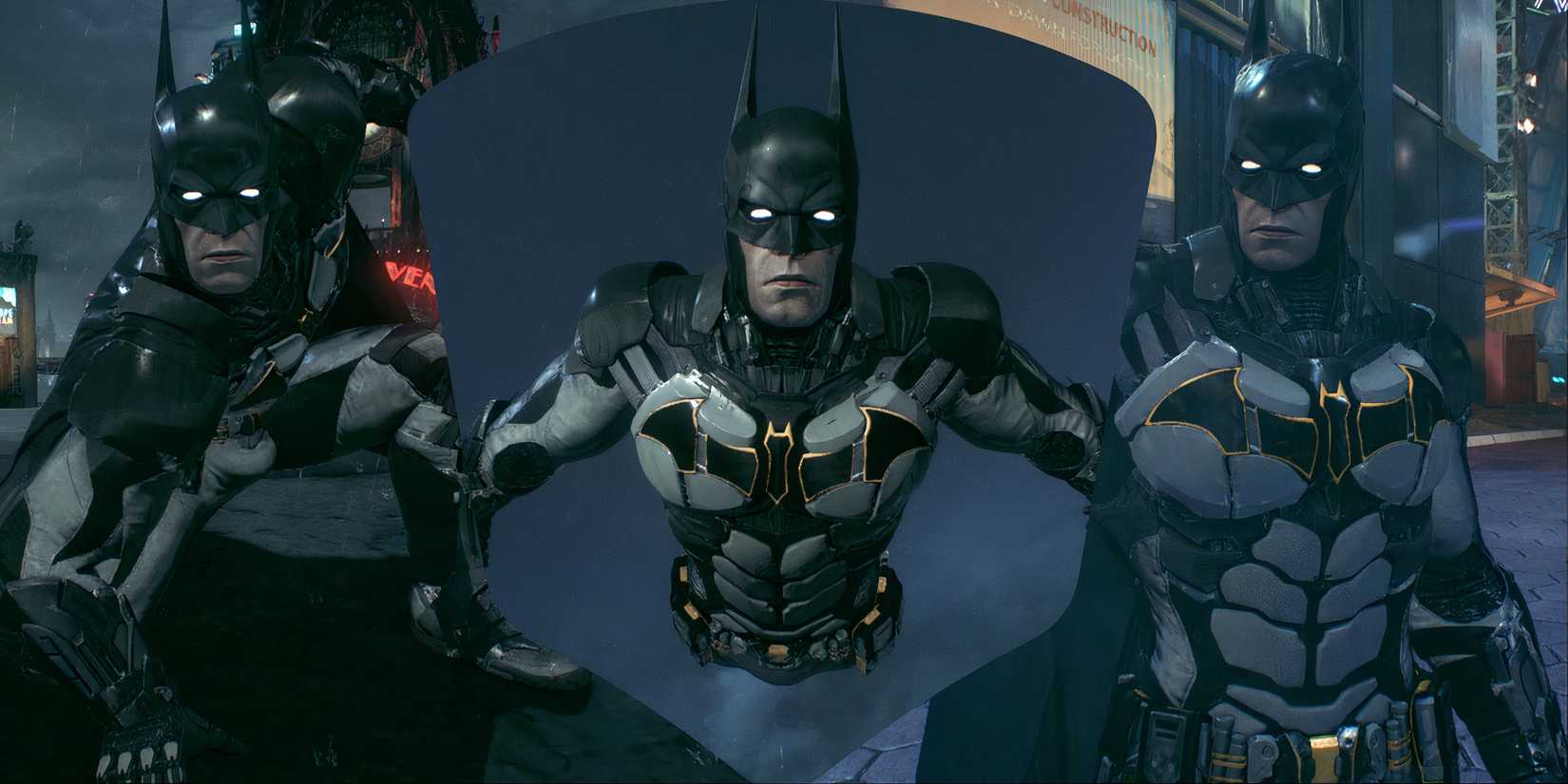 Split image of the Batman Rebirth Styled mod in Batman: Arkham Knight