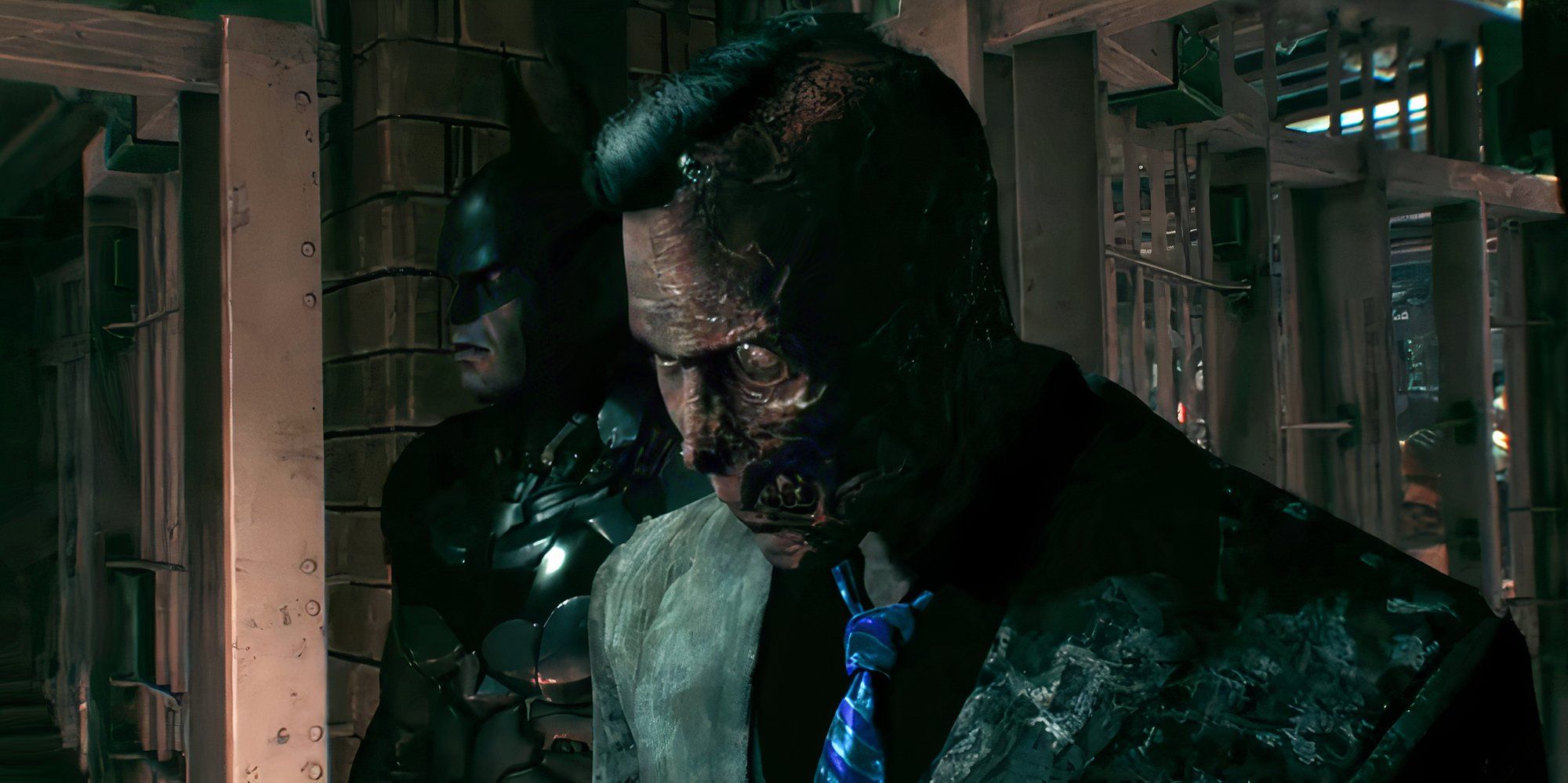 Batman taking Two-Face through the GCPD in Batman: Arkham Knight