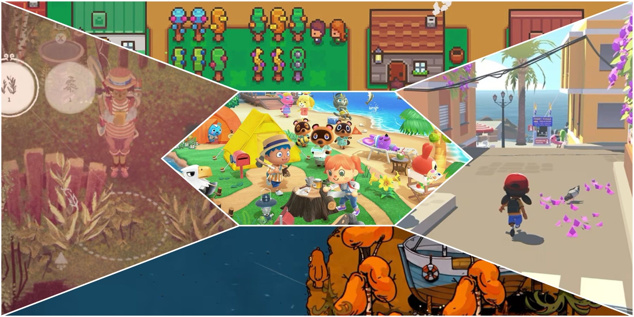 pirctures of animal crossing new horizons, bear and breakfast, alba, the garden path, and littlewood