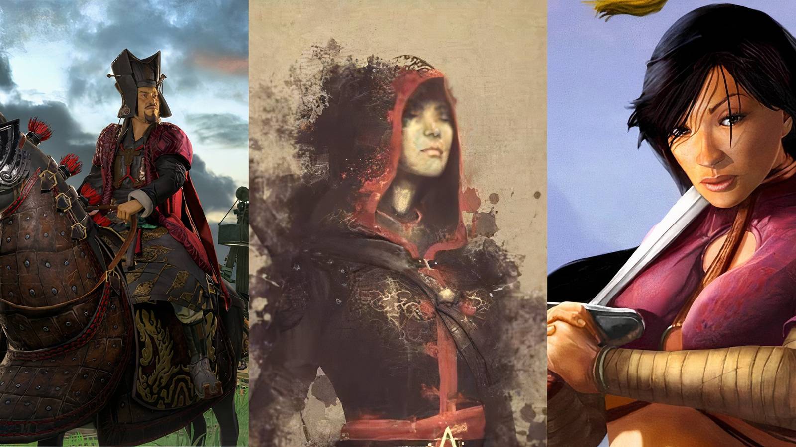 Stills from Total War: Three Kingdoms, and Assassin's Creed Chronicles: China, and Jade Empire.