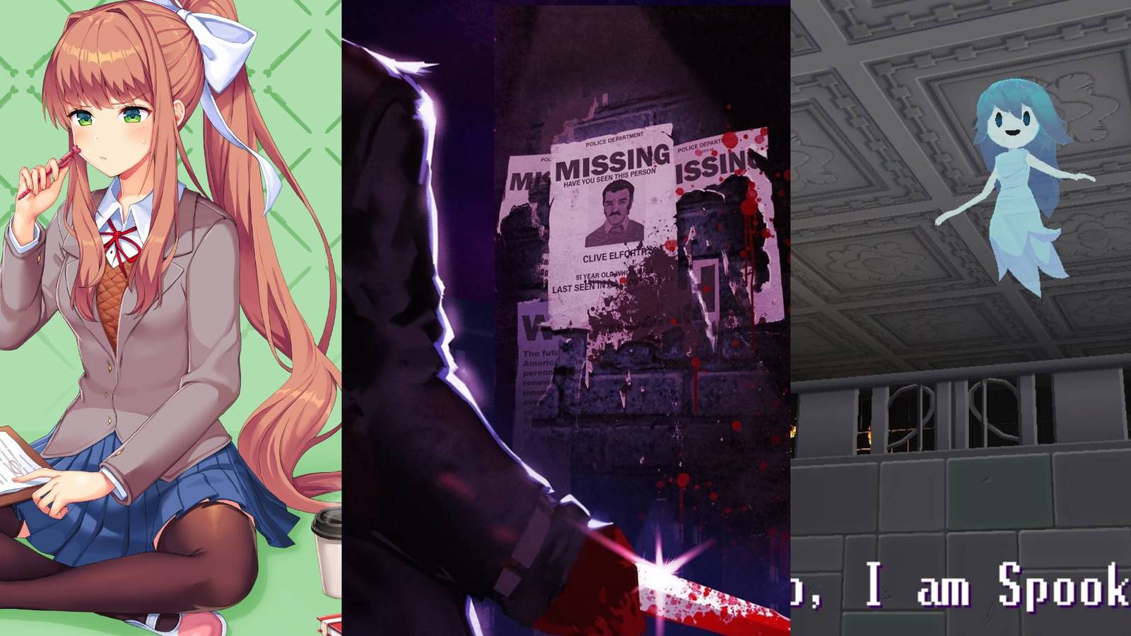 Best Parody Horror Games Ranked killer frequency spooky's jump scare mansion doki Doki literature club