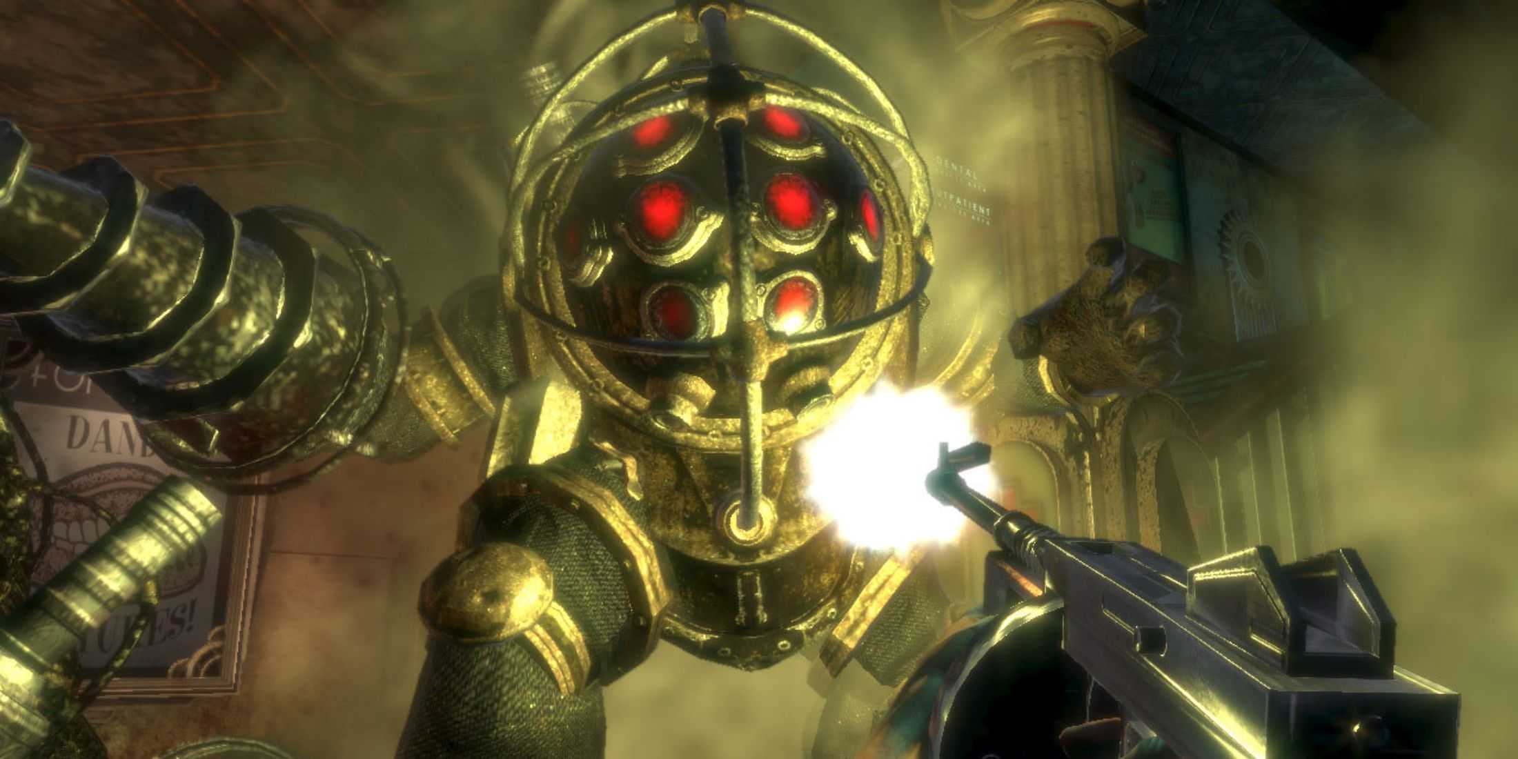 BioShock player fighting a Big Daddy