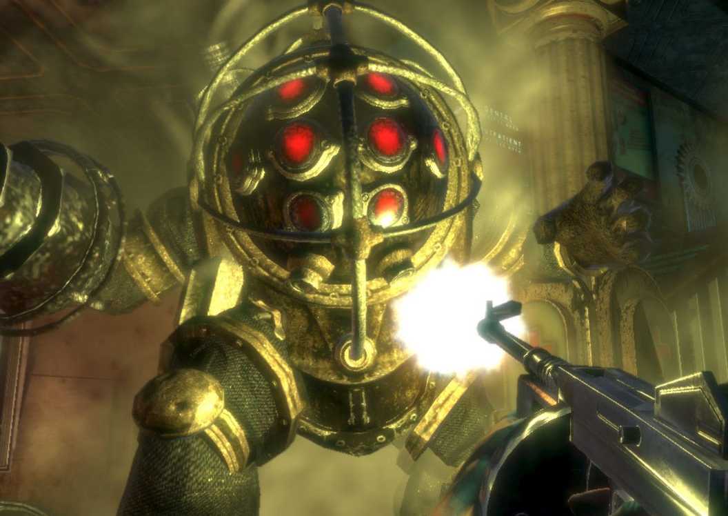 BioShock player fighting a Big Daddy