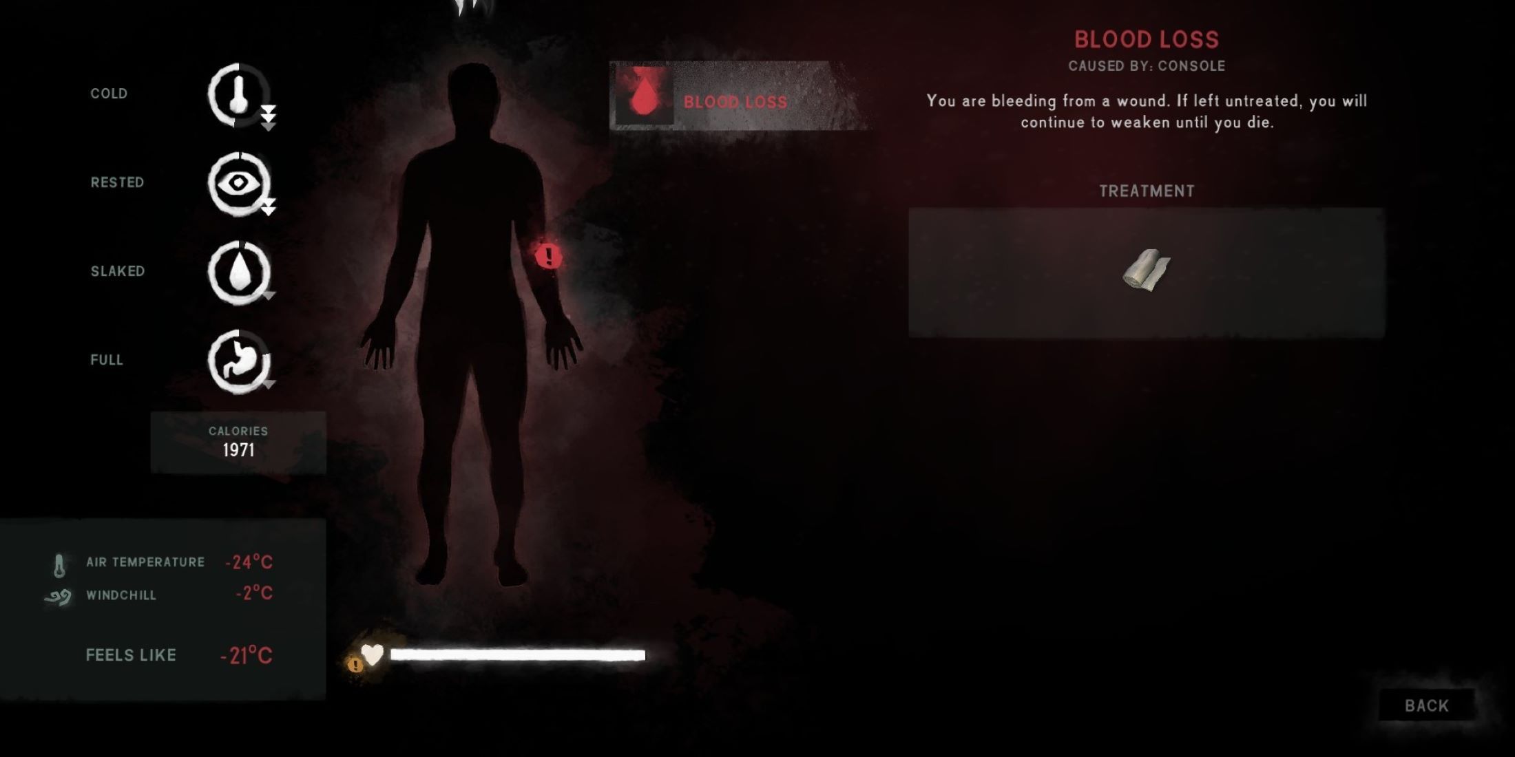 Character With Blood Loss Displayed In Character Menu