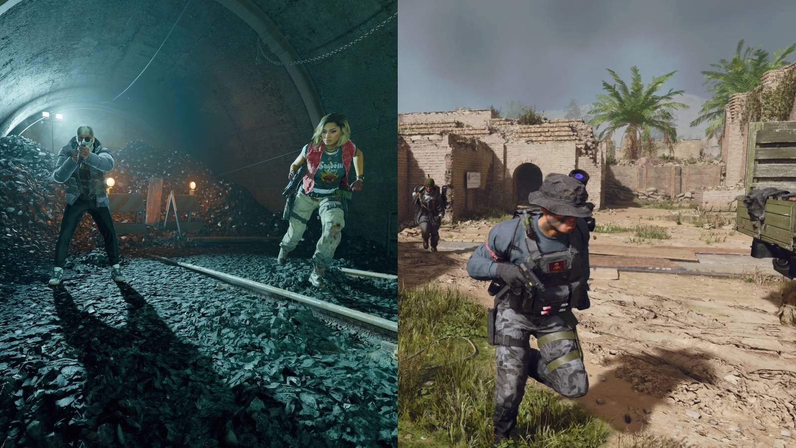 Split image of two characters standing together