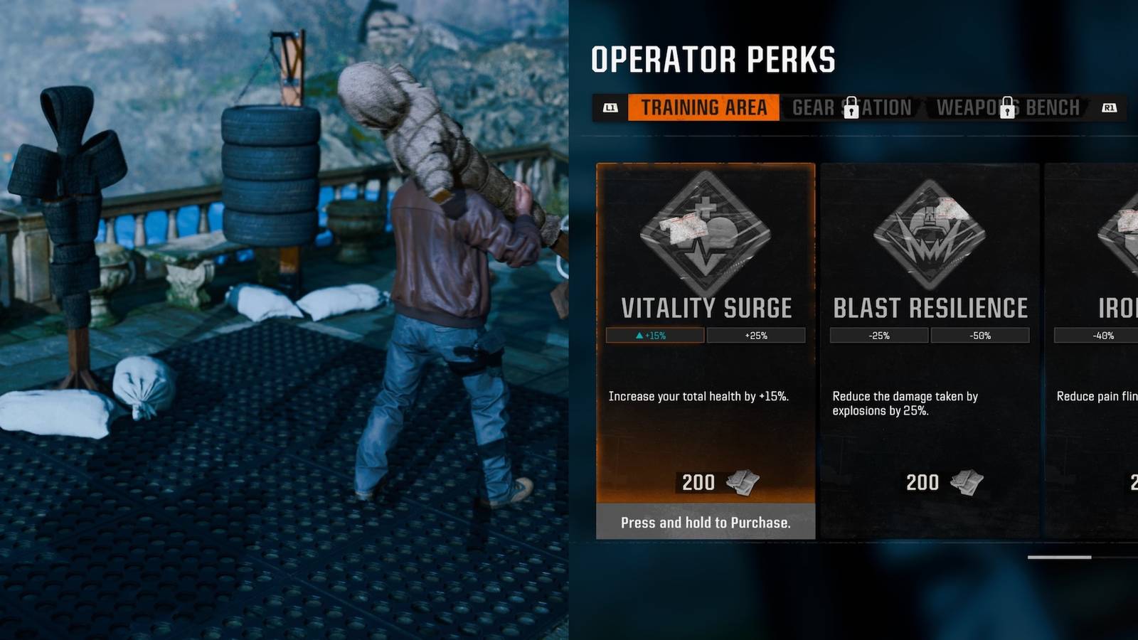 Troy Marshall setting up a station at the Rook on the left, the operator perks menu on the right