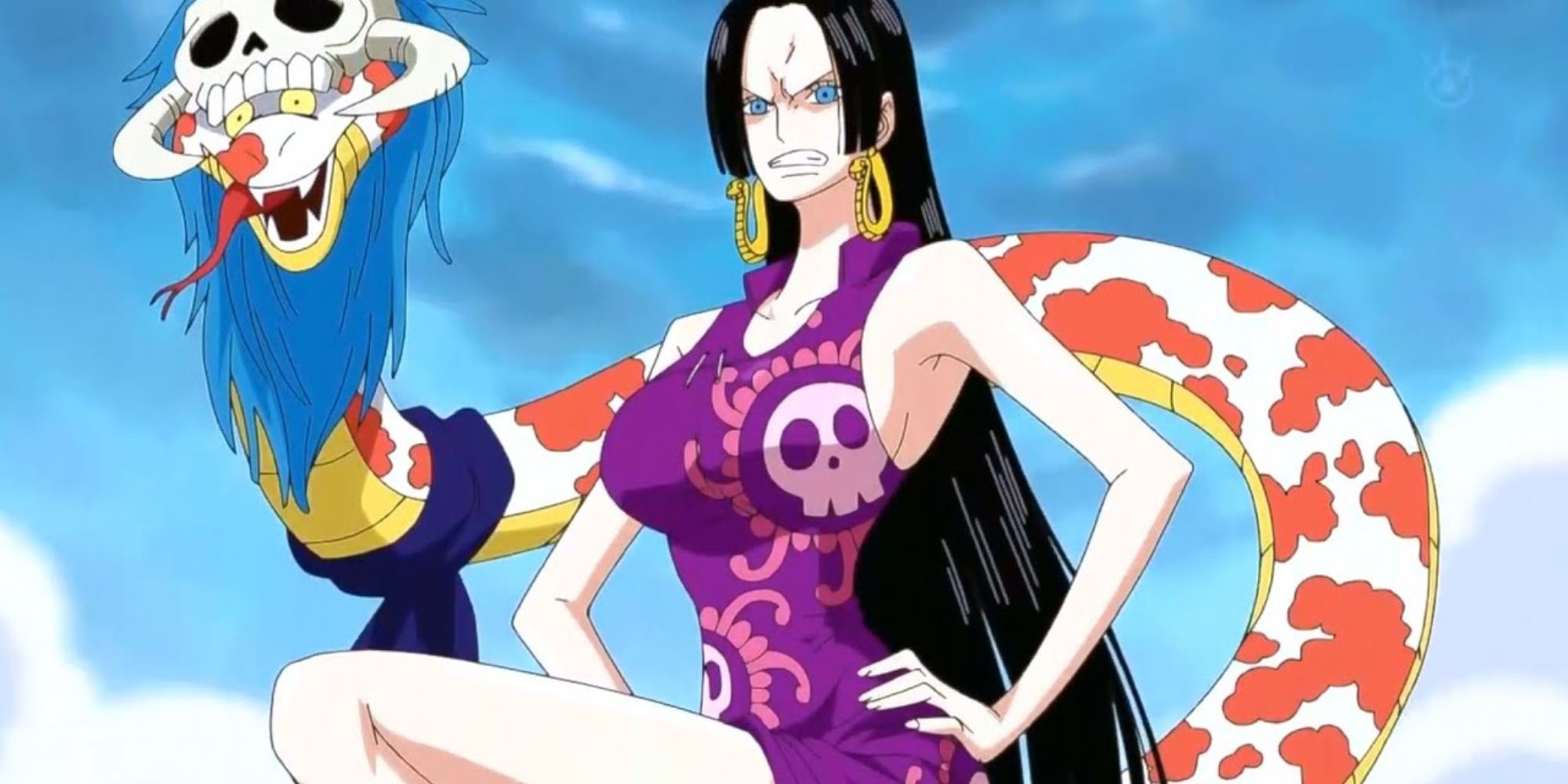 Boa Hancock and Salome defend Luffy in the War of Marineford in One Piece