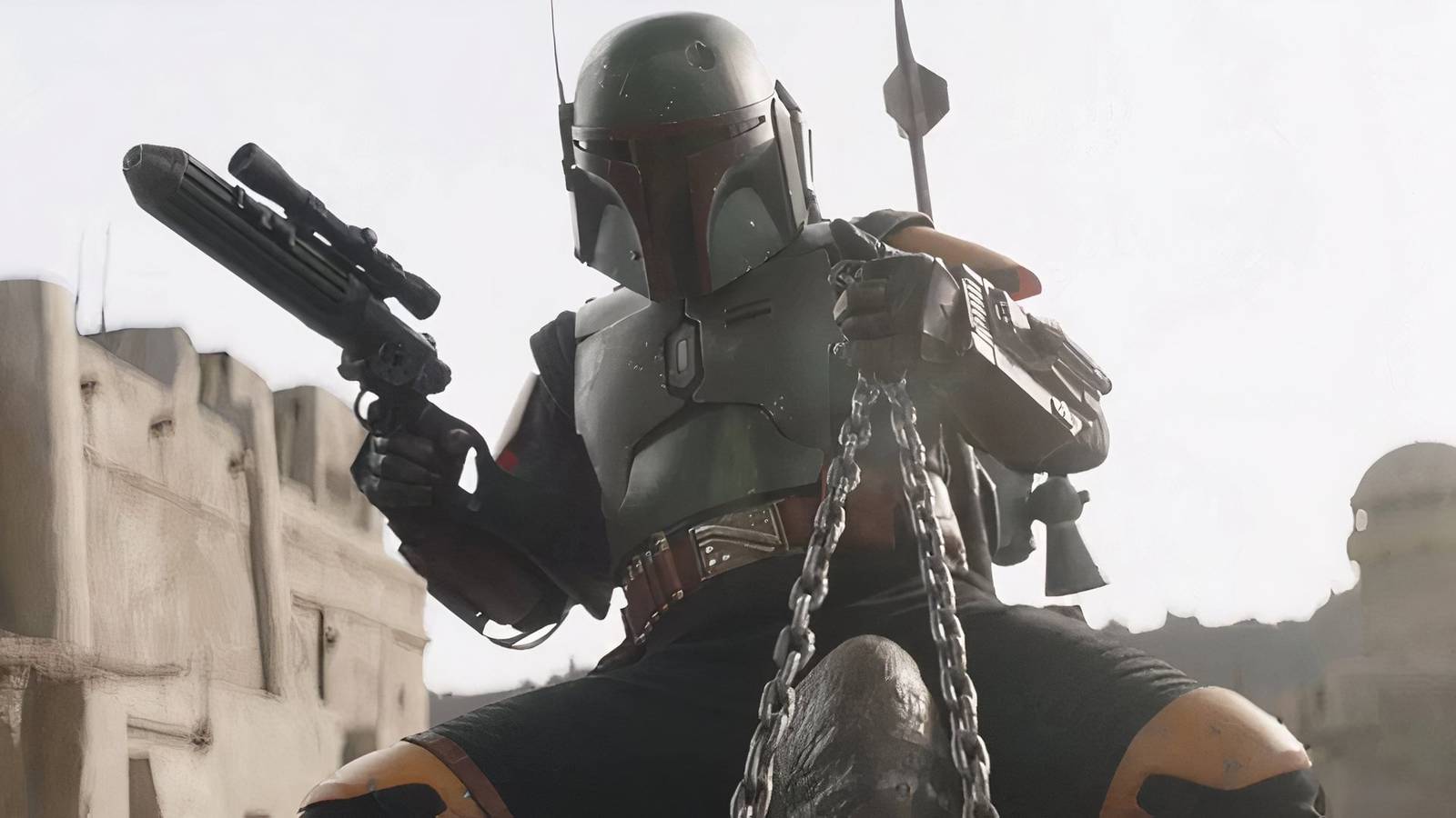 Boba Fett riding the Rancor in The Book of Boba Fett