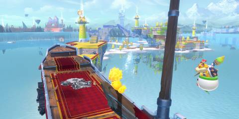 Giga Cat Mario overlooking Lake Lapcat in Bowser's Fury