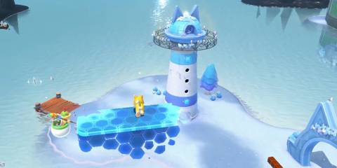 Mario exploring a snowy island in Bowser's Fury