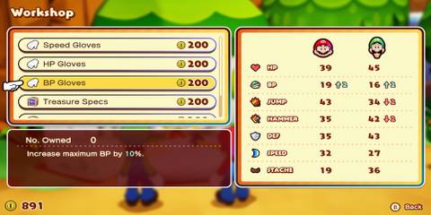 BP Gloves accessory in Mario & Luigi Brothership