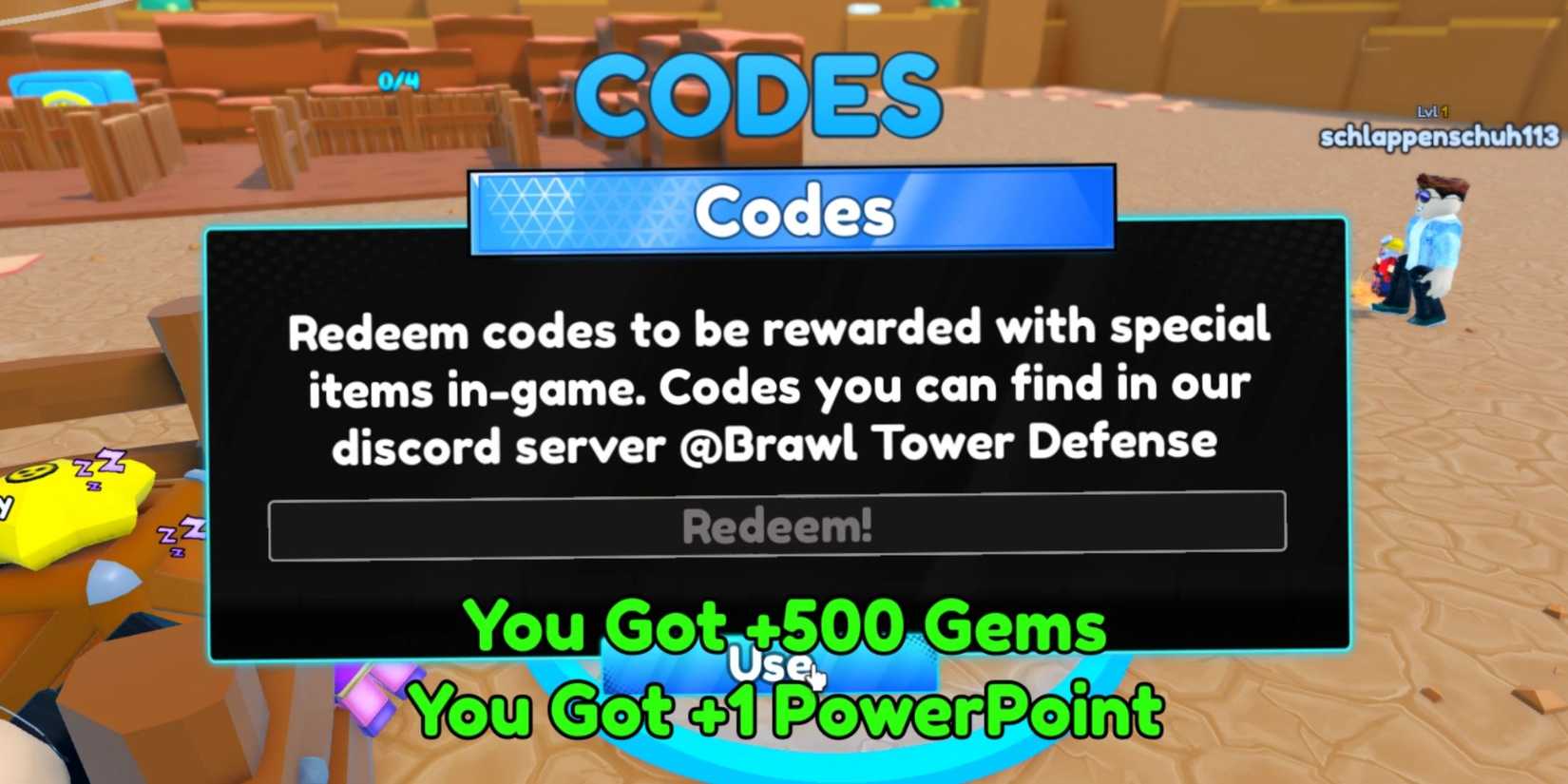 Brawl Tower Defense the codes tab