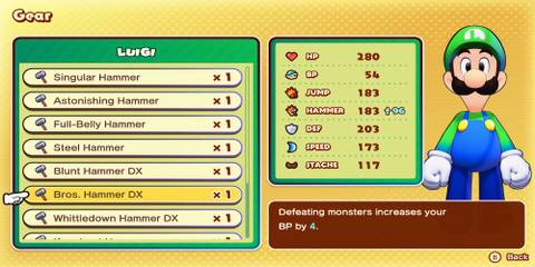 Bros. Hammer DX weapon in Mario & Luigi Brothership