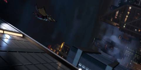 batman descending through the skies of gotham