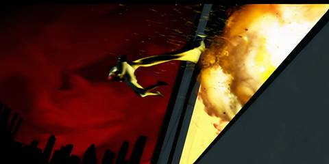 batman leaping from an explosion