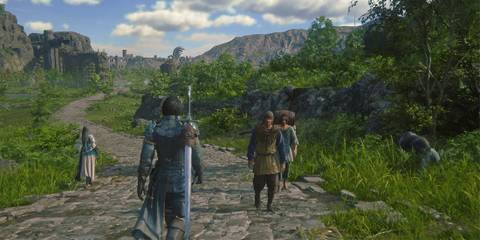 Clive walking on a road in Final Fantasy 16