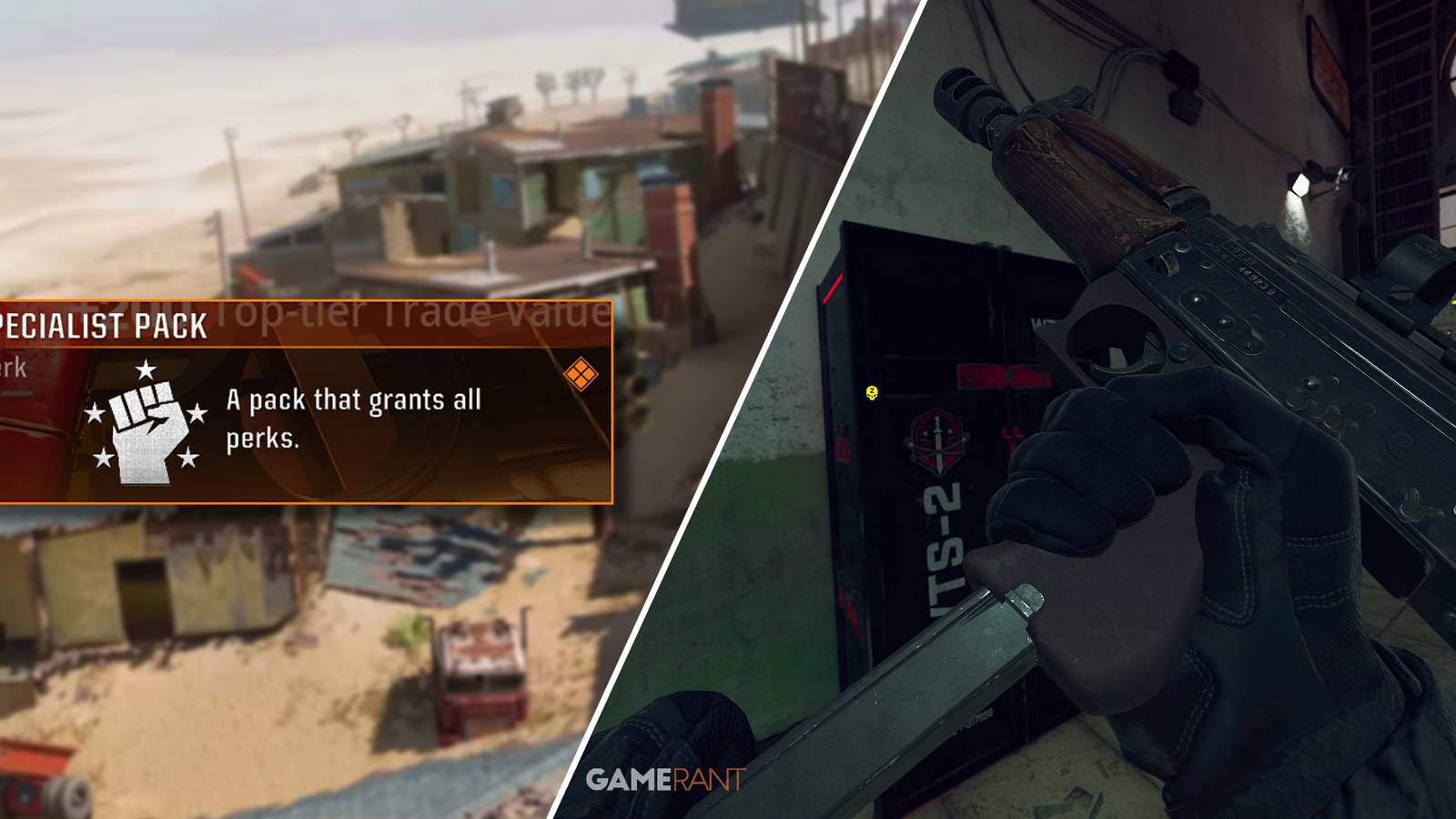 Split-image showcasing how to get the Specialist Pack in Call of Duty: Warzone