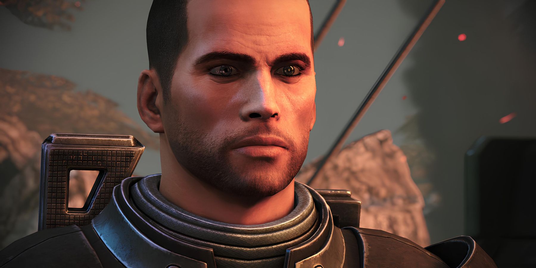 Commander Shepard, who must be in the Mass Effect TV series, with a determined look.