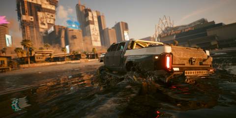 Cyberpunk 2077 truck driving through water