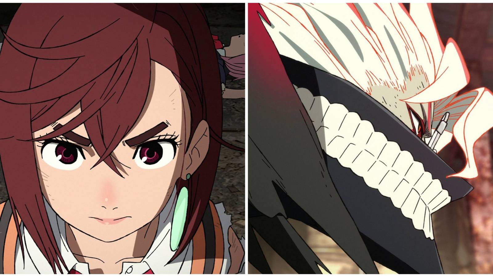 Split image of Momo and Okarun in Dandadan