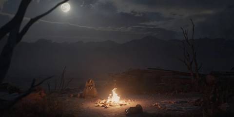 Mysterious figure by a campfire in Diablo 2: Resurrected