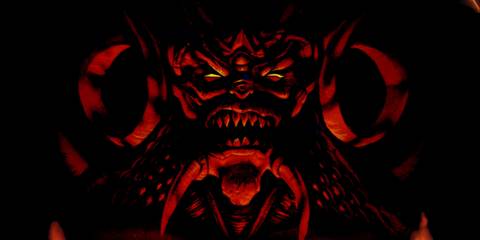 A close-up of Diablo's face from the Diablo box art.