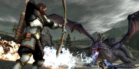 Dragon Age 2 Sebastian facing off against a dragon