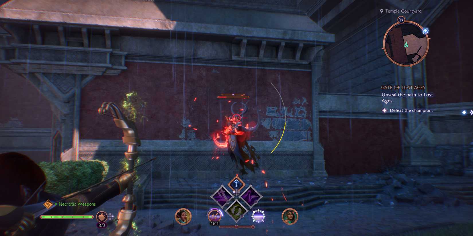 Dragon Age The Veilguard aiming a bow at an enemy