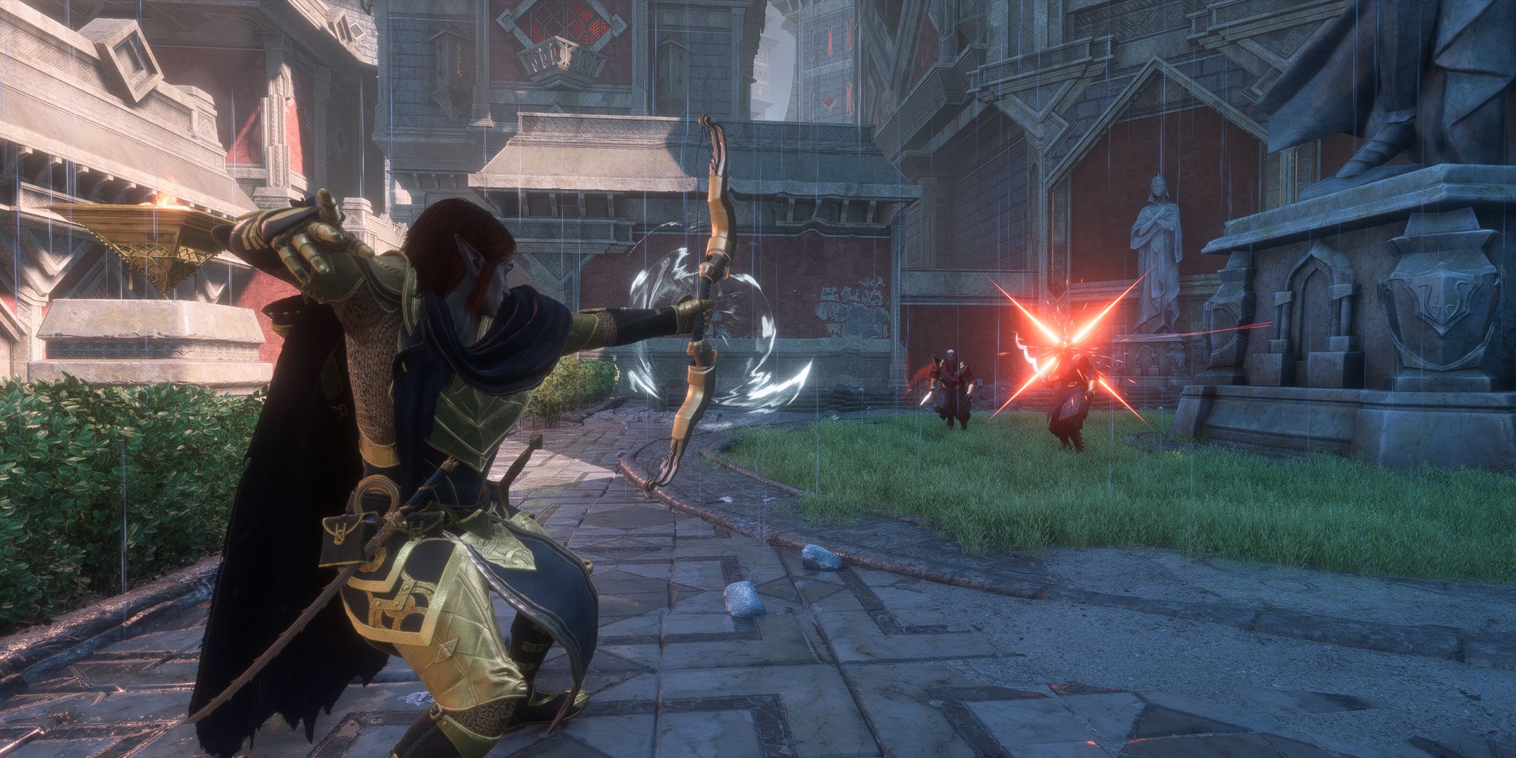 Dragon Age The Veilguard hitting an enemy's weak point with a bow