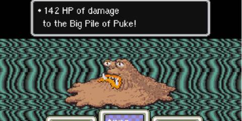 Battling a pile of puke in EarthBound