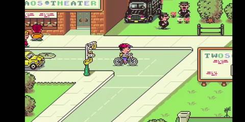 Ness rides his bike in EarthBound 