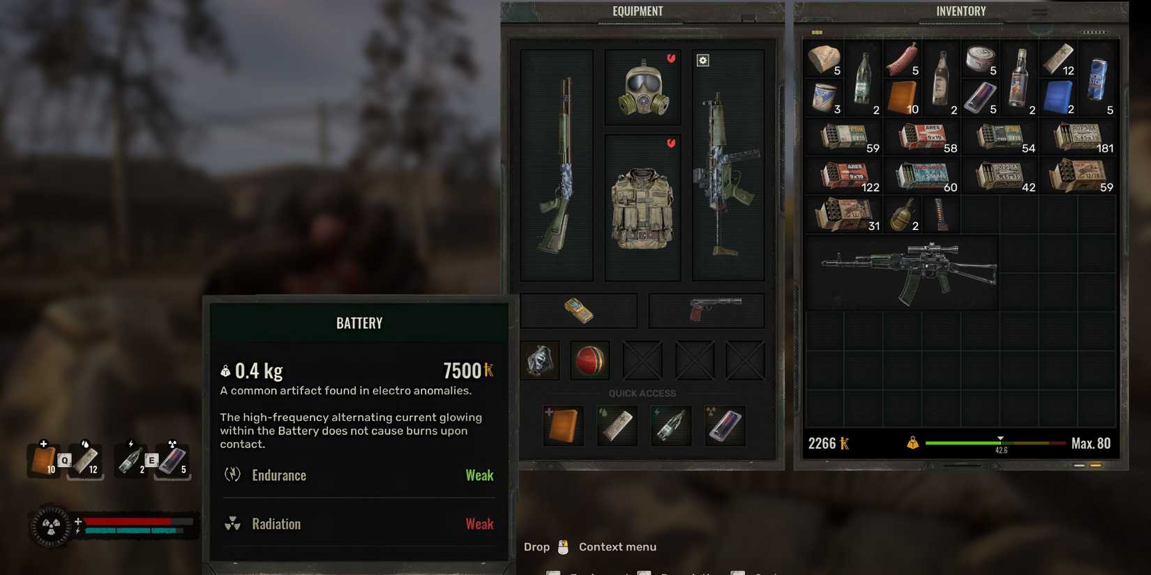 Equip Battery Artifact in Stalker 2